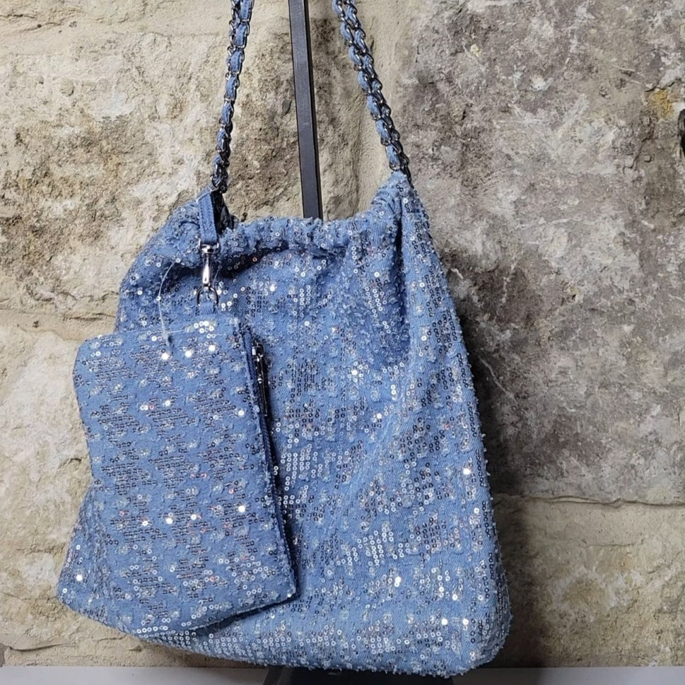 Sequin Denim Handbag