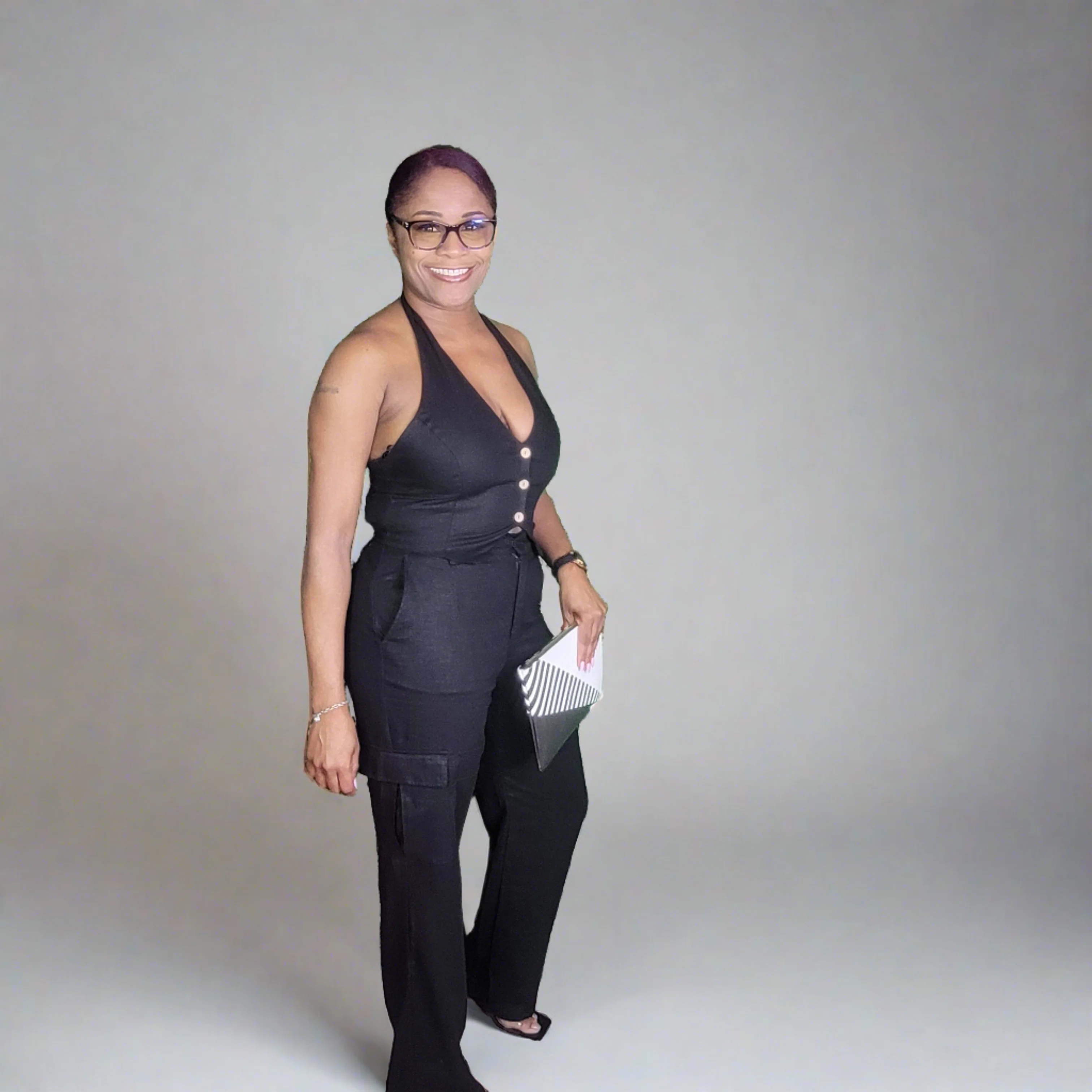 Linen Halter Vest and Cargo Pant Set(Black)