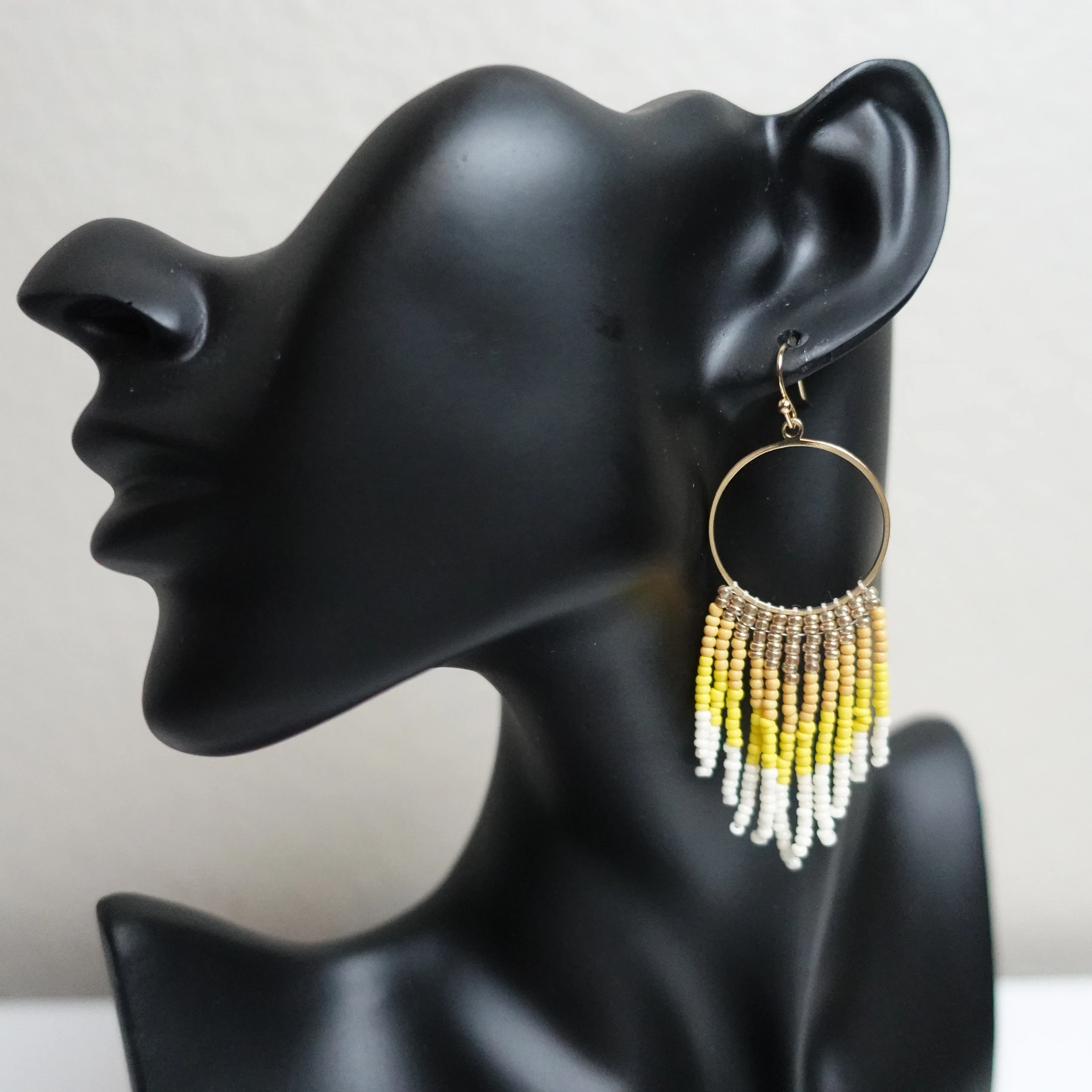 Circle Beaded Fringe Drop Earrings